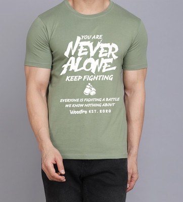 WOOSTRO Printed Men Round Neck Light Green T-Shirt