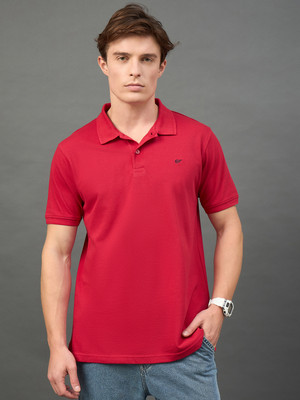 Club York Solid Men Polo Neck Red T-Shirt