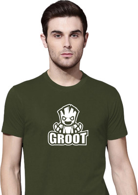 Organic Chics Printed Men Round Neck Green T-Shirt