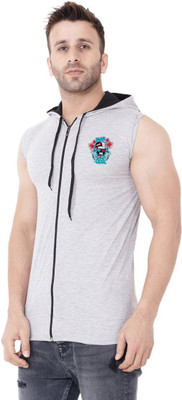 Lawful Casual Printed Men Hooded Neck Grey T-Shirt