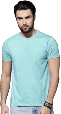 LazyChunks Solid Men Round Neck Light Blue T-Shirt
