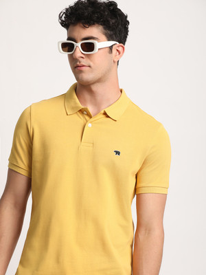 THE BEAR HOUSE Solid Men Polo Neck Yellow T-Shirt
