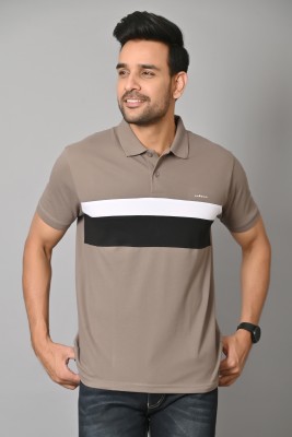 Arbour Striped Men Polo Neck Grey T-Shirt