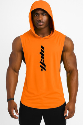 RMLKN Printed Men Hooded Neck Orange T-Shirt