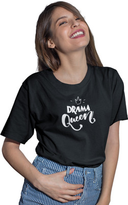 dreamkarts Printed Women Round Neck Black T-Shirt
