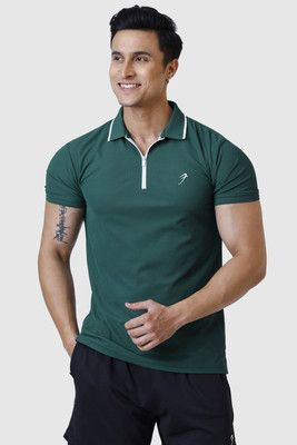 FuaarK Solid Men Polo Neck Dark Green T-Shirt