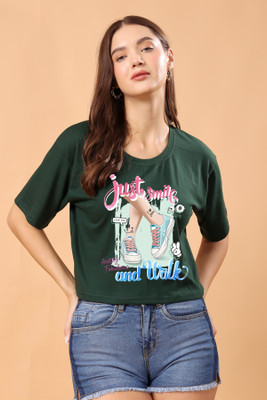 CORSICA Graphic Print Women Round Neck Dark Green T-Shirt