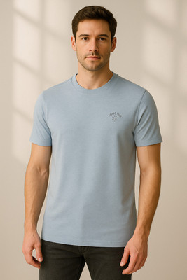 Sportz Fit Solid Men Round Neck Blue T-Shirt
