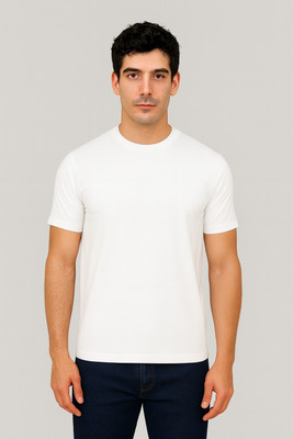 Vivaan Fab Solid Men Round Neck White T-Shirt