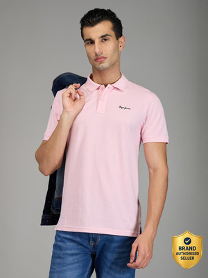 Pepe Jeans Solid Men Polo Neck Pink T-Shirt