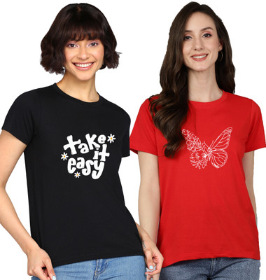 Adyavastram Graphic Print Women Round Neck Multicolor T-Shirt