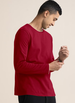 METRONAUT Self Design Men Round Neck Maroon T-Shirt