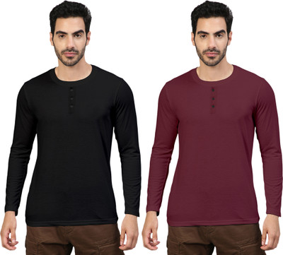 FTX Solid Men Round Neck Black, Maroon T-Shirt