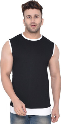 GEUM Solid Men Round Neck Black T-Shirt