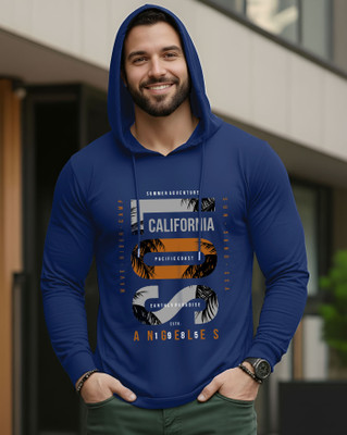 AUSK Printed Men Hooded Neck Blue T-Shirt
