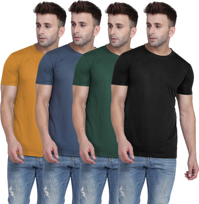 TQH Solid Men Round Neck Yellow, Green, Grey, Black T-Shirt