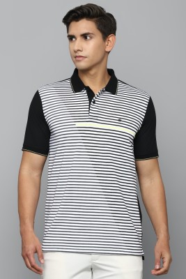 LOUIS PHILIPPE Striped Men Polo Neck Black T-Shirt