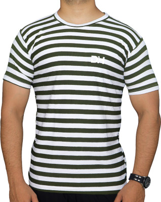 CHR Striped Men Round Neck Green T-Shirt