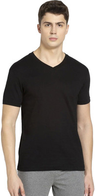 JOCKEY Solid Men V Neck Black T-Shirt