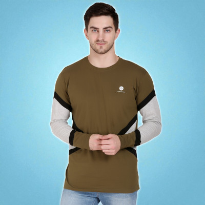 Faricon Trend Solid Men Round Neck Brown T-Shirt
