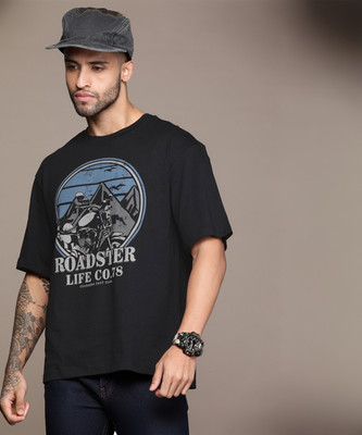 Roadster Printed, Typography Men Round Neck Black T-Shirt