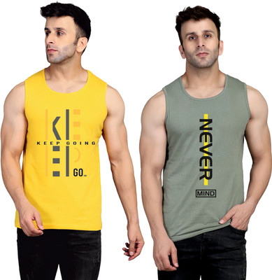 SLOWLORIS Printed Men Round Neck Yellow, Light Green T-Shirt