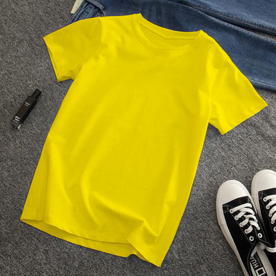 Wanglet Solid Men Round Neck Yellow T-Shirt