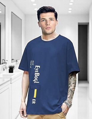 Autna Printed Men Round Neck Navy Blue T-Shirt