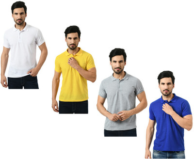 KAVYA Solid Men Polo Neck Multicolor T-Shirt