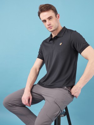 TECHNOSPORT Solid Men Polo Neck Black T-Shirt