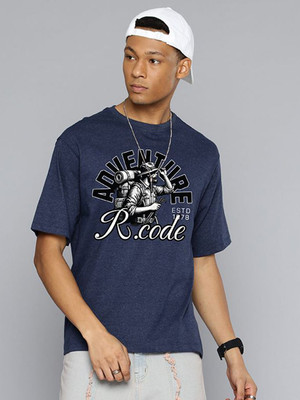 R.Code by The Roadster Life Co. Graphic Print Men Round Neck Navy Blue T-Shirt