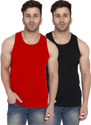 SLOWLORIS Solid, Colorblock Men Scoop Neck Black, Red T-Shirt