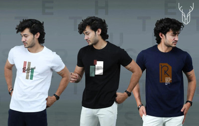 t-hustler Graphic Print Men Round Neck Navy Blue, Black, White T-Shirt