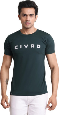 CIVAO Printed Men Round Neck Dark Green T-Shirt