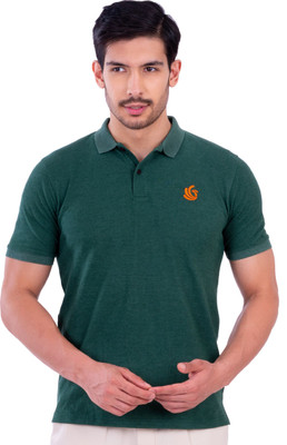 ZYENAA Printed Men Polo Neck Green T-Shirt