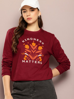 DILLINGER Self Design Women Round Neck Red T-Shirt