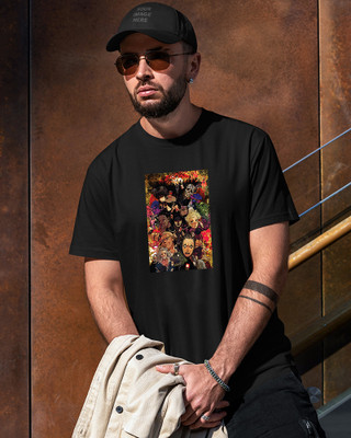 Humbe Solid, Graphic Print, Printed, Typography Men Round Neck Black T-Shirt