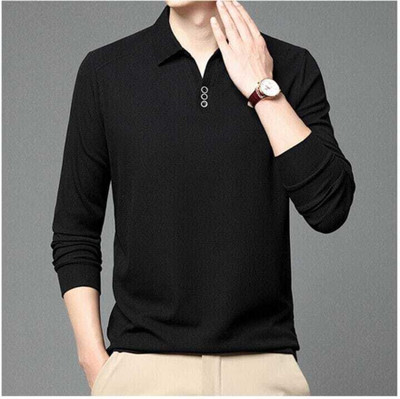 SHUBHAM CREATION Self Design Men Polo Neck Black T-Shirt