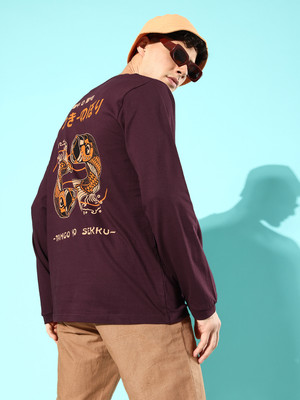 DIFFERENCE OF OPINION Typography, Graphic Print Men Round Neck Purple T-Shirt