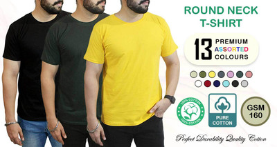 HM HUBB Solid Men Round Neck Multicolor T-Shirt