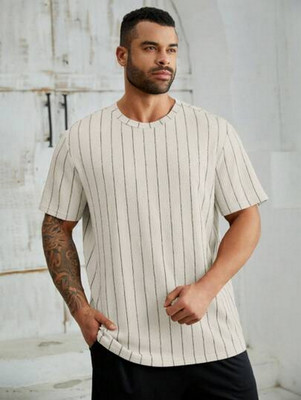 The Modern Soul Striped, Printed Men Polo Neck White T-Shirt