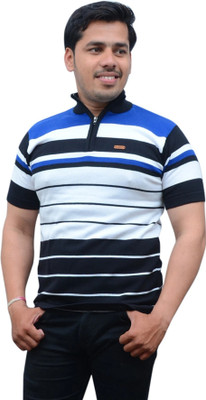 CottonAvenue Striped Men High Neck Multicolor T-Shirt