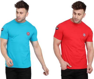 tfurnish Printed Men Round Neck Light Blue, Red T-Shirt