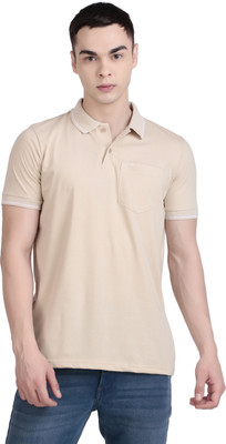 HouseOfCommon Solid Men Polo Neck Beige T-Shirt