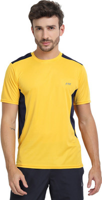 FTX Colorblock Men Round Neck Gold T-Shirt