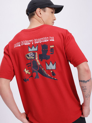 Glitchez Printed Men Round Neck Red T-Shirt
