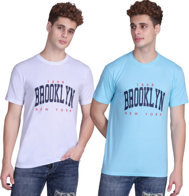 Zeffit Printed Men Round Neck Light Blue, White T-Shirt