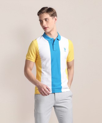 U.S. POLO ASSN. Striped Men Polo Neck Yellow T-Shirt