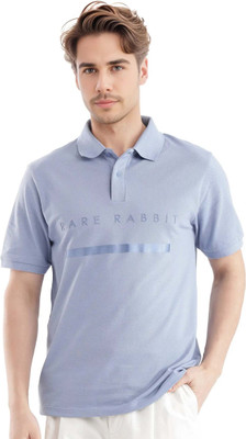 RARE RABBIT Printed Men Polo Neck Blue T-Shirt