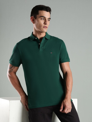 TOMMY HILFIGER Solid Men Polo Neck Dark Green T-Shirt